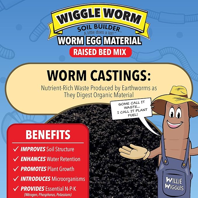 Wiggle Worm Raised Bed Mix, 40lbs, Pack of 3 - Organic Soil and Fertilizer for Container Gardening - Worm Egg Material Mixed with Odor Free Pure Worm Castings