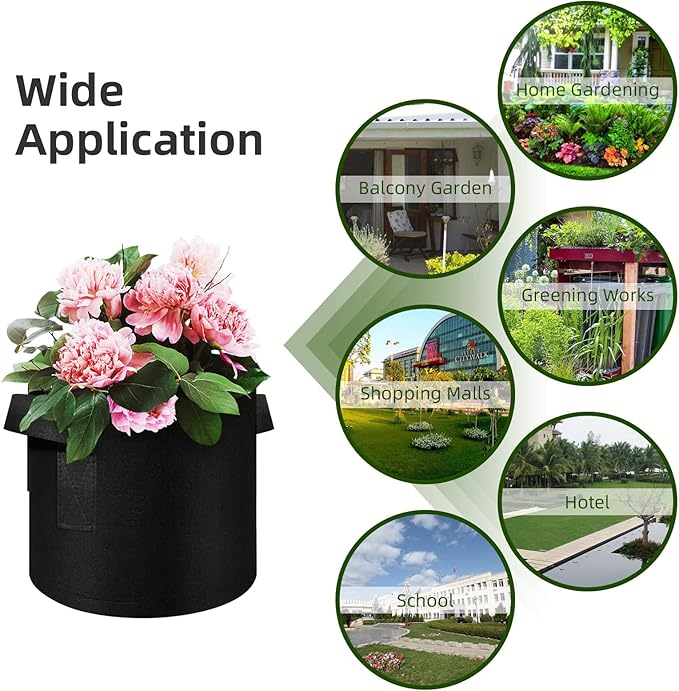 24 Pack 3 Gallon Plant Grow Bags, Thickened Nonwoven Fabric Pots with Handles, Vegetable Planter Bags Containers, Cloth Planters for Garden Vegetable/Flower/Plant/Fruits Outdoor (Black)