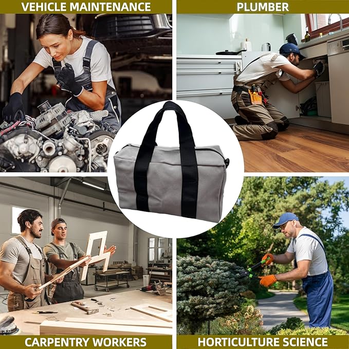 BLIRITEL Wide Mouth Tool Bag, Heavy Duty Canvas Tool Storage Bag, Large Capacity Handbag, Multi-function Tool Organizer Tote Bag for Storage Wrenches Pliers (Gray, 14 Inch)