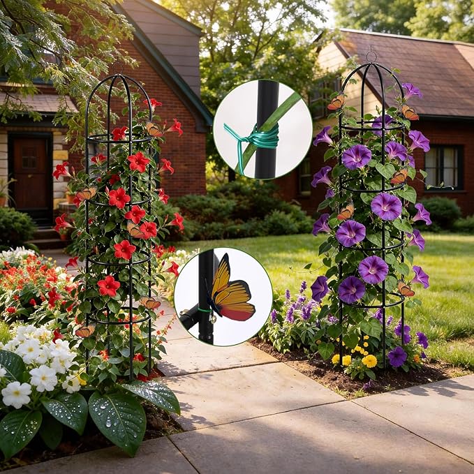 100% Metal 6.6 Ft Tower Obelisk Garden Trellis,2 Pack Plant Support for Climbing Plants Rose Bush Round Trellis for Pots Rustproof Metal Plant Flower Trellises for Clematis Vine Jasmine Outdoor Indoor