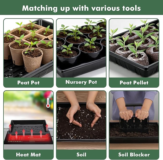 Sckee Upgraded 20 Pack Plant Growing Trays Seed Starting Tray Microgreens Growing Trays Seedling Plant Germination Starter Tray Transplant Fodder Flats, No Holes, No Leakage, Reusable (1017)