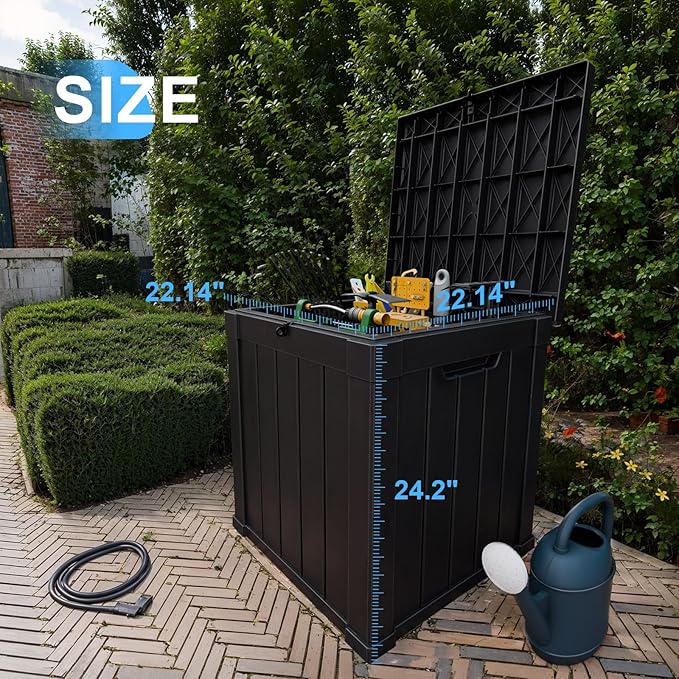 Waterproof Outdoor Storage Box, 50 Gallon Lockable Deck Box, UV-Resistant Outside Storage Bin With Hydraulic Lid For Patio Furniture, Cushion Organizer, Garden Tools, Pool Accessories, Black