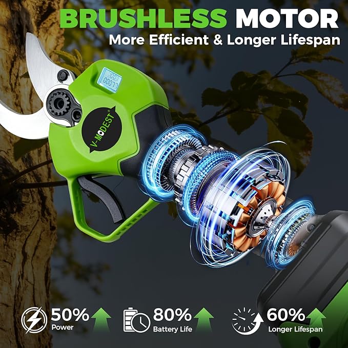 2-in-1 Electric Pruning Shears Cordless Pole Pruner, Lightweight Extension Pole, 1.6" Cut, SK7 Blade, 2x4.0Ah Batteries, Brushless Motor & LCD, Battery Powered Tree Pruner for Garden Orchard