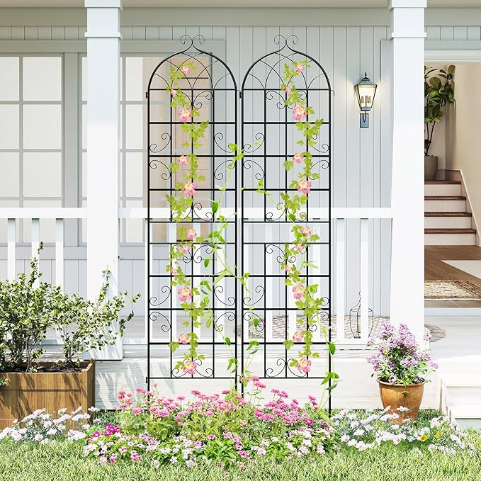 Giantex 4 Packs 86"x20" Metal Garden Trellis for Outdoor Climbing Plants, Heavy-Duty Plant Support for Vine Rose Vegetable Flower, Rustproof Black Metal Coating Patio Trellis Arch Decorative Fence