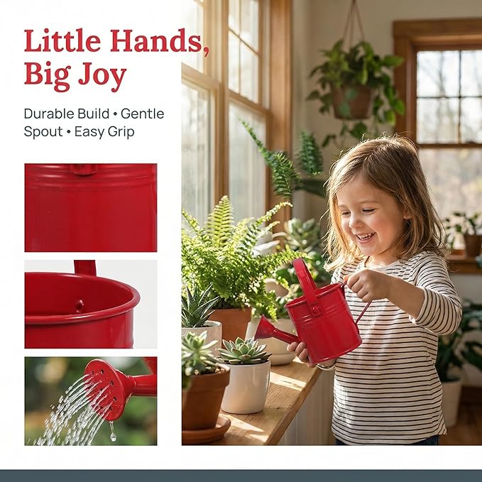 DOITOOL 2 Pack Kids Metal Watering Can for Gardening, Small Iron Watering Can Set for Indoor Outdoor Plants, Mini Toddler Water Pot for Succulents Houseplants Bonsai (Blue, Red)