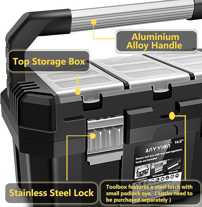 Anyyion 13 inch Small Tool Box with Removable Tray, Truly Strong and Durable For Hobby or Craft Storage Toolbox, (Internal Size:12.9"Lx6.1"Wx5.9"H)