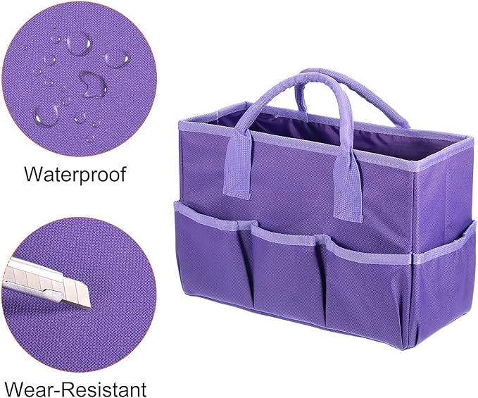 HARFINGTON Garden Tool Bag 12.99" x 5.91" x 8.66" Large Oxford Tote Bag with Pockets Gardening Plant Tool Organizer Storage Carrier Store for Outdoor Women Men, Purple