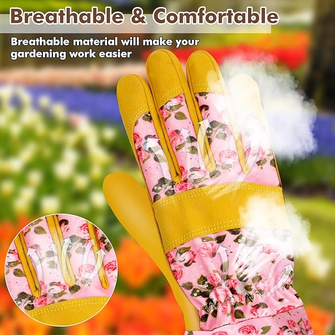 Long Gardening Gloves for Women Thorn Proof Leather Garden Gloves Breathable Working Gloves for Women Yard Outdoor