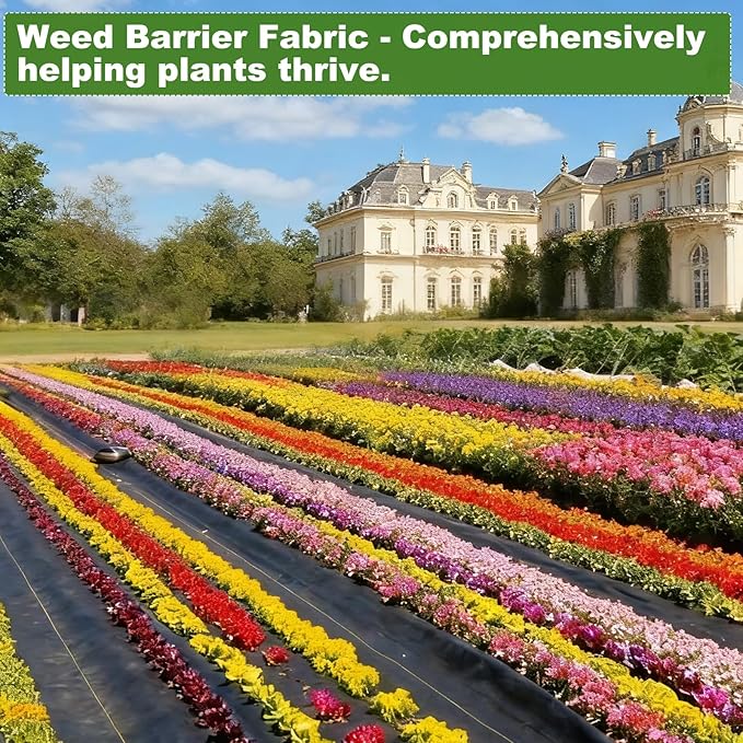 3FT×25FT Weed Barrier Fabric,Landscape Fabric,3.2oz Weed Barrier Fabric Heavy Duty,Weed Control Garden Cloth,Woven Geotextile Fabric for Garden Beds, Underlayment, with 8 U-Securing Pegs
