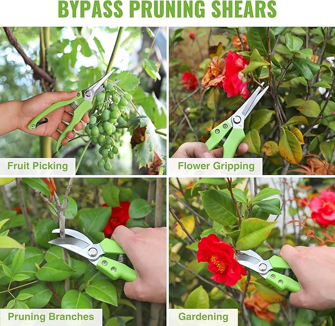 WORKPRO Garden Clippers, 2 Pcs Flower Scissors Include 8" Bypass Pruner and 8.5'' Straight Blade Shear, Professional Pruning Shears Kit for Cutting Flowers, Trimming Plants, Fruits Picking