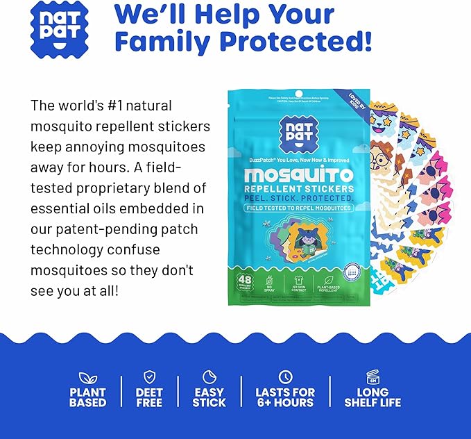 BuzzPatch Mosquito Patch Stickers for Kids (60 Pack) - All Natural, Plant Based Ingredients, Non-Toxic, DEET Free, Citronella Essential Oil Insect Patches, for Toddlers, Babies, Children (2)