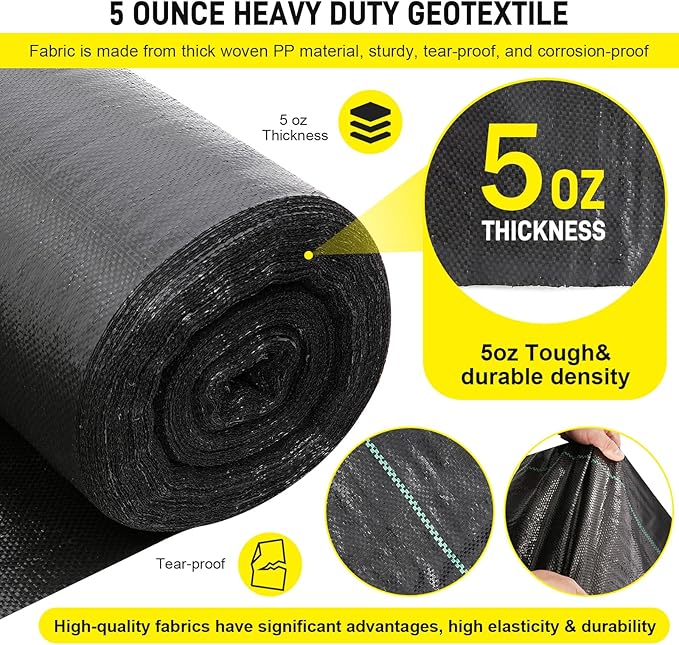 DWALE Driveway Fabric,13x115 ft Road Fabric Commercial Weed Barrier Fabric, Landscape Fabric Heavy Duty 5OZ French Drain Fabric for Erosion Control,Landscape Fabric,Weed Barrier,Construction Projects