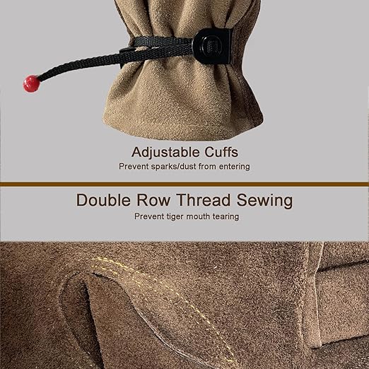 Leather Work Gloves for Women with Cotton Lining, Thorn Proof Gardening Gloves for TIG/MIG Welding, Construction (coffee, Small)