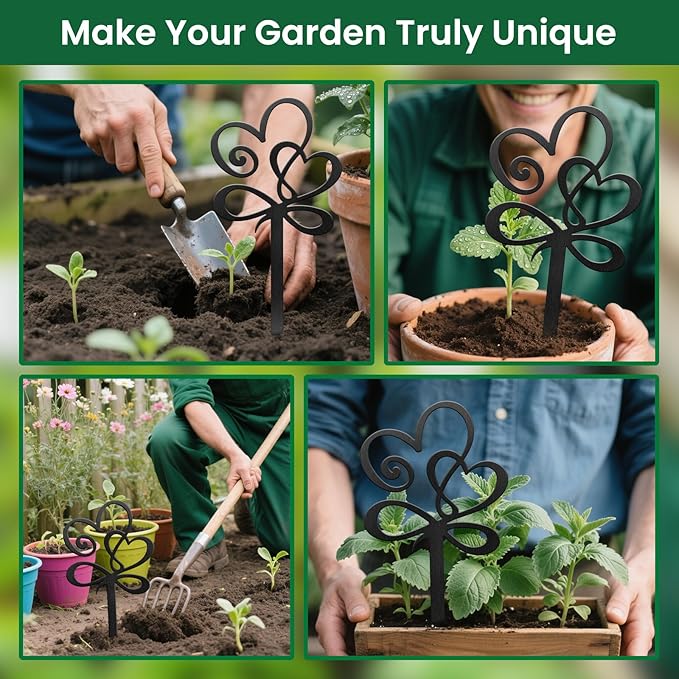 CUTHOLLOW Metal Plant Marker Stake Loving Heart for Outdoor Indoor, Waterproof 11.8 inch Cute Garden Plant Labels Sign Tag for Herb, Farmhouse Greenhouse Decor - Funny Gardening Gifts