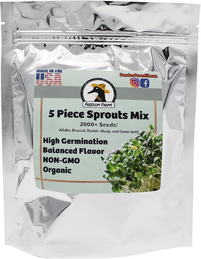 1/2 lb Salad Style Bean Sprout Starter Seeds - 23 Servings per Bag! - Non-GMO Organic - Sprouting Mix - Includes Alfalfa, Broccoli, Radish, Mung, and Green Lentil