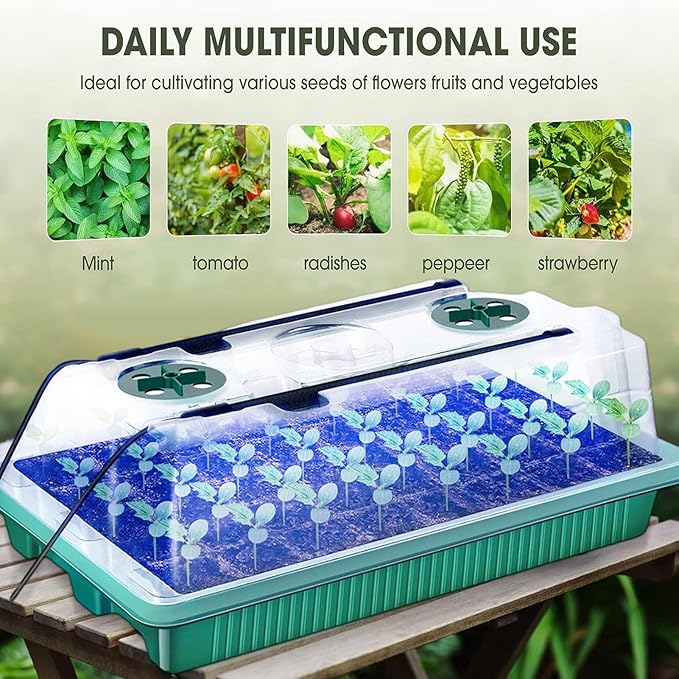 Seed Starter Trays with Grow Lights & Humidity Dome, 40 Cells Self-Watering Seed Starter Kit, Mini Greenhouse Plant Germination Tray & Gardening Supplies