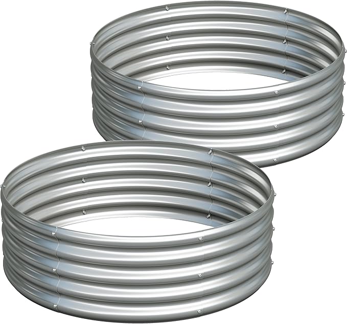 2PCS 3x3x1ft Galvanized Raised Garden Bed Kit-Round Garden Bed Outdoor Planter Box for Vegetables,Flowers,Herbs,Easy Assembly,Silver