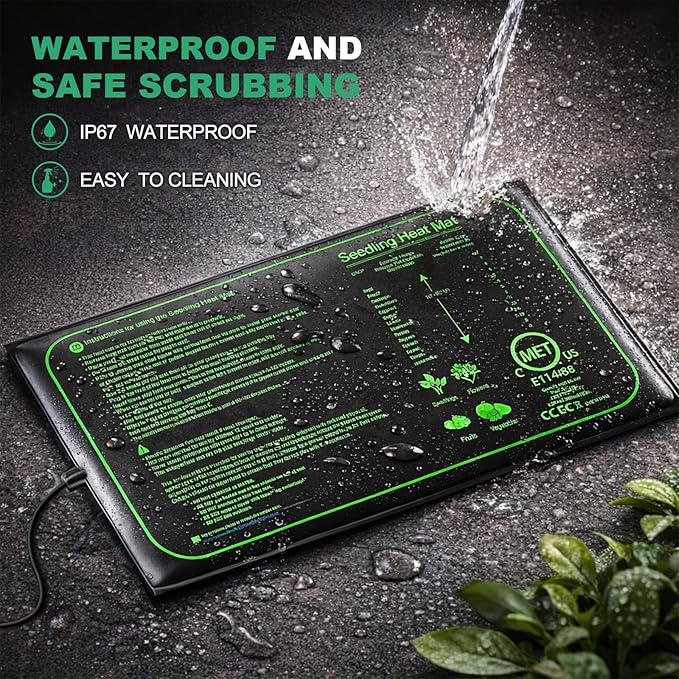 4 Pack Seedling Heat Mats with Thermostat, 10" x 20.75" Waterproof Durable Plant Heating Mat, One Thermostat Connect Multiple Pads for Indoor Plants Germination Brewing Seed Starting