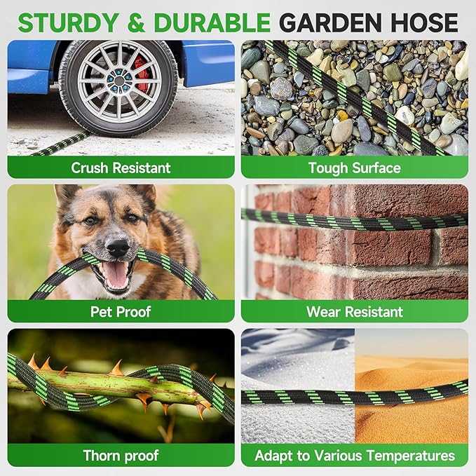Garden Hose 75ft Flexible Non-Expandable Water Hose Ultra Lightweight Kink-Free Leak-Proof Durable & Abrasion-Resistant with 3/4" Brass Fittings for Patio Yard RV and Outdoor Use