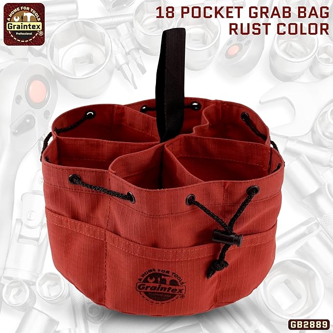 Graintex 18 Pockets Grab Bag Rip-stop Canvas Drawstring Closure, Small Part Organizer Pouch, Small Tools, Screws, Parts, Parachute Tool Bag for Efficient Storage - Rust
