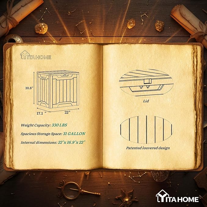 YITAHOME 31 Gallon Outdoor Storage Box, Resin Deck Box and Waterproof Package Delivery Box for Gardening Tools, Pool Supplies, Patio Furniture, Lockable, Black