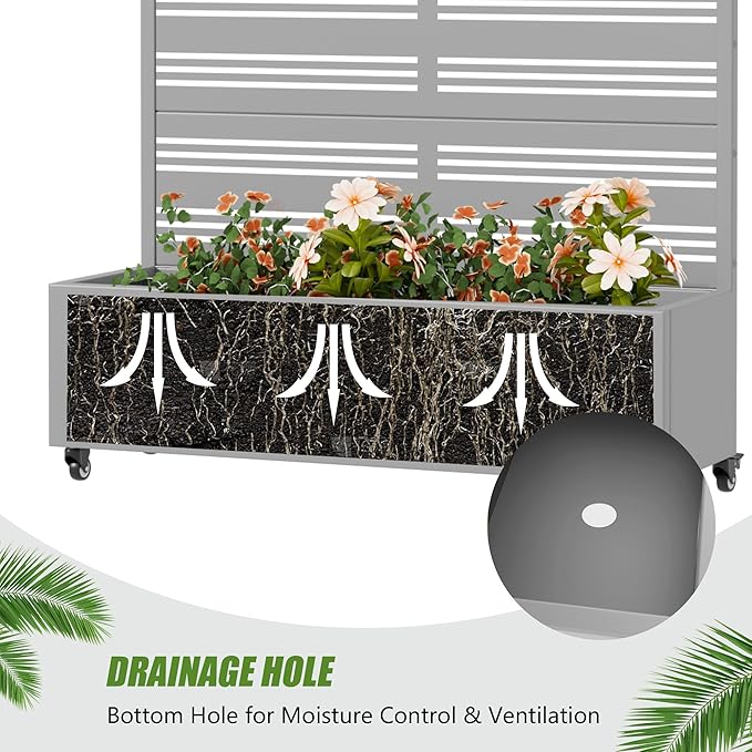 Casaphoria Metal Raised Garden Bed with Trellis and Wheels, 72"x47"x16" Arched Planter Box for Climbing Plants, Vegetables & Vines, Features Drainage Holes and Privacy Screen, Grey-Harold