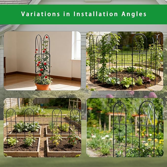 Metal Garden Trellis for Climbing Plants Outdoor, 2 Pack 45" Black Rose Trellis Rustproof Wall Trellis for Roses Vine Cucumbers Vegetables Flower Support