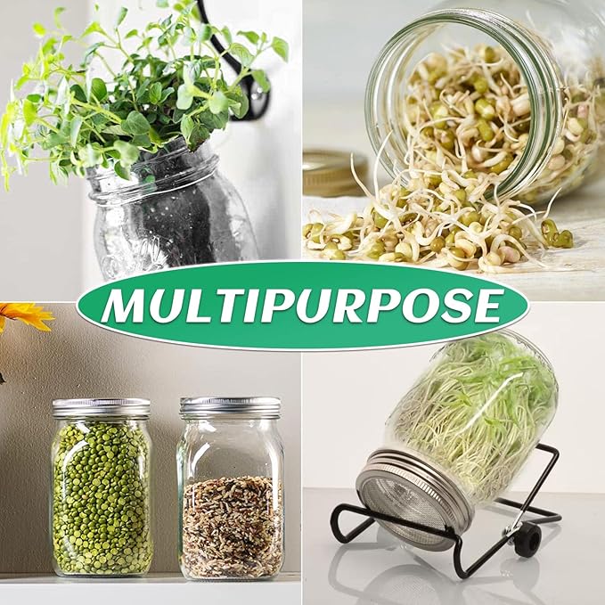 Kikerike Seed Sprouting Jar Kit with 1 Wide Mouth Mason Jars Bean Sprouts Growing Kit Microgreens Growing Jar with Mesh Screen Lids Sprouter Sprouts Maker for Growing Broccoli, Alfalfa, Mung Bean