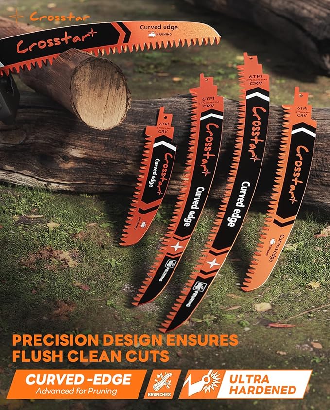 Crosstar 12 Inch Japanese Teeth Arc Edge Reciprocating Saw Blades - 6TPI Wood Pruning Blades for Tree Trimming, Branch Cutting, 5-Pack
