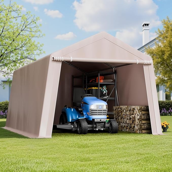 VEVOR 10x15 ft Instant Garage Portable Carport Car Canopy, Outdoor Portable Storage Shed with Roll-up Zipper Door and Ventilated Windows for Cars, Garden Tools