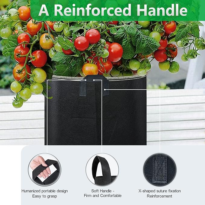 LINERY Planting Bag Black Heavy Duty Thickened Large Capacity Upgrade Hemming Process Grow Bag with Handles Non-Woven Fabric Plant Pots (10-Pack 7 Gallon)