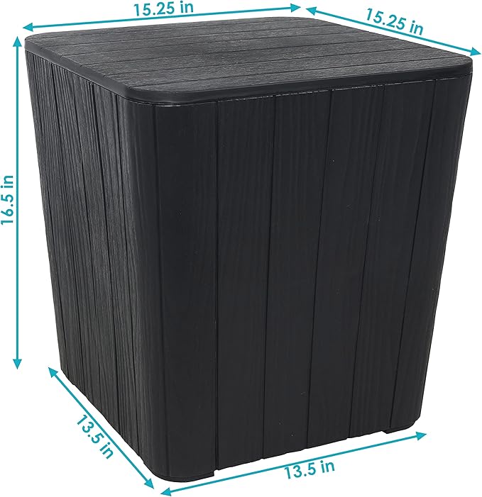 Sunnydaze 11.5-Gallon Outdoor Deck Box - Weather-Resistant Side Table with Storage for Cushions, Garden Tools, Pool Supplies - Phantom Gray - Faux Plank
