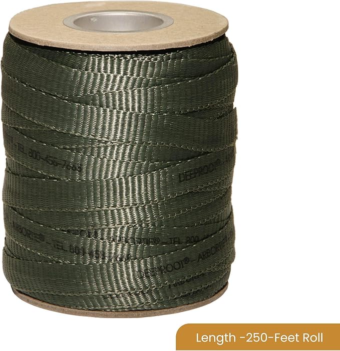 DeepRoot ArborTie Tree Straps for Staking and Guying, Flexible Tree Support Straps, Versatile Tree Rope, Tree Ties For Street Trees, Orchards, and Landscape Trees, 250’ Roll, Olive (AT 2G)