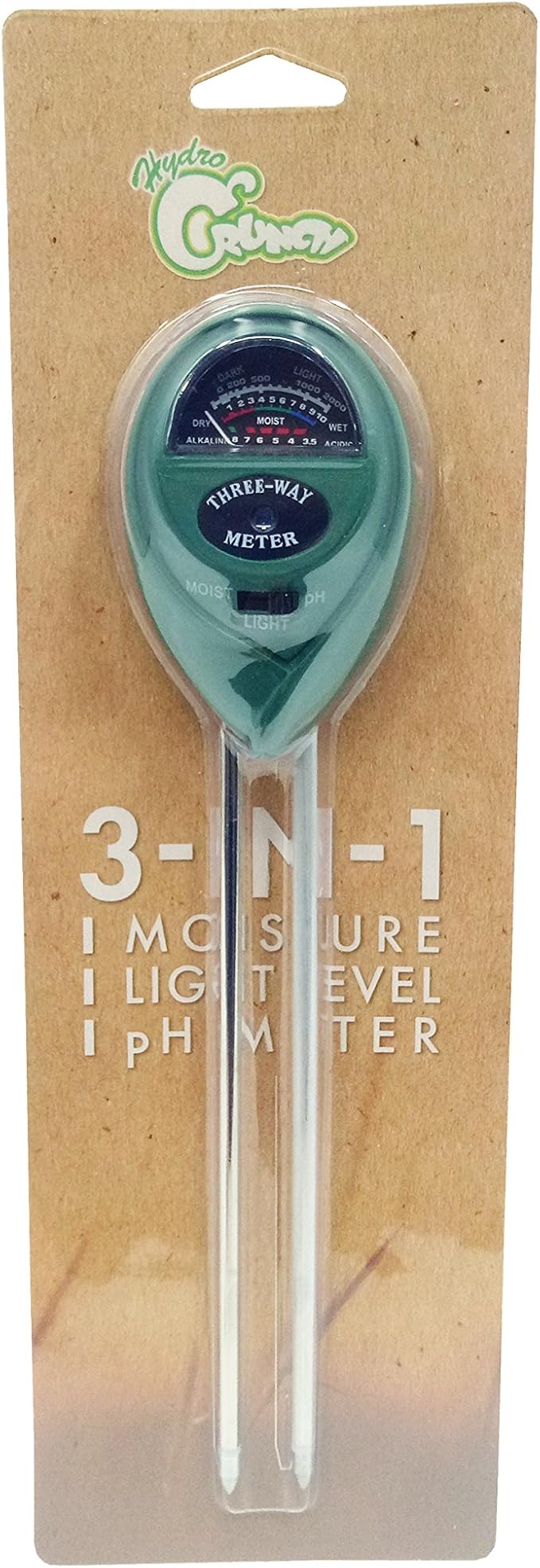 Hydro Crunch 3-in-1 Soil pH Light Moisture Meter Plant Soil Acidity Tester for Gardening Farm Lawn Indoor Outdoor Planting with Easy Reading