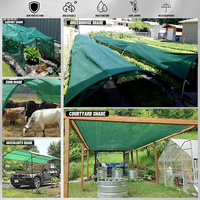 Cool Area 55% 10x20ft Sunblock Shade Cloth Cover Mesh UV Resistant Net for Garden Flower Plant Greenhouse, Dark Green
