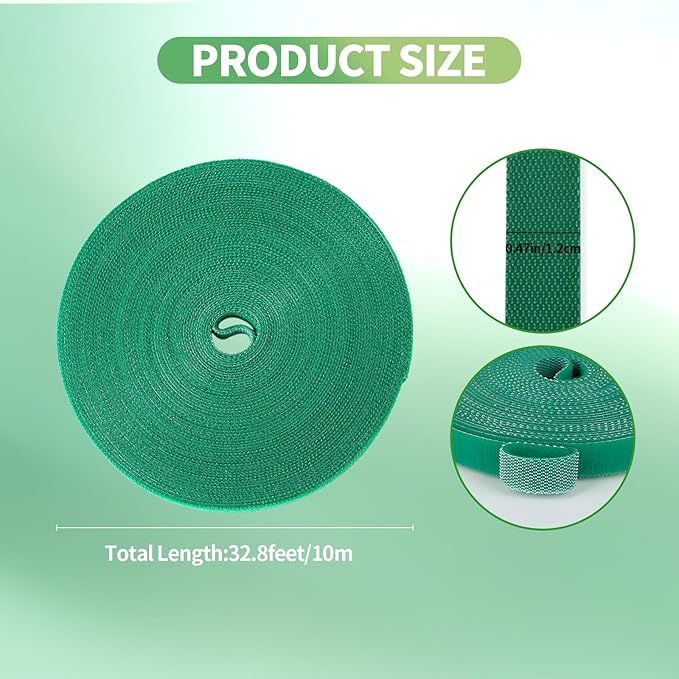 Plant Tape for Climbing Plants,Reusable Garden Tie Tape with Double-Sided Adhesive,Plant Twist Tie,Green Nylon for Outdoor Gardening,Tomato Plant Support,Cable Organization(32.8ft x0.47in)