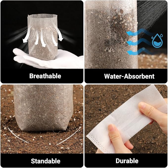 Non-Woven Nursery Bags, 200PCS 5x6 inch Fabric Planter for Plants Tree Seedling, Seed Starting Soil Transplant Pouches, Plant Grow Bags for Cutting Clones Home Garden Supply