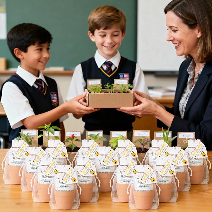 Ctosree 24 Sets Bee Teacher Appreciation Gifts Thank You for Helping Me Grow Gifts Seed Packets Bulk Adhesive Seed Packets Flowerpot Organza Bags for Graduation Daycare Teacher Thank You Party Favors