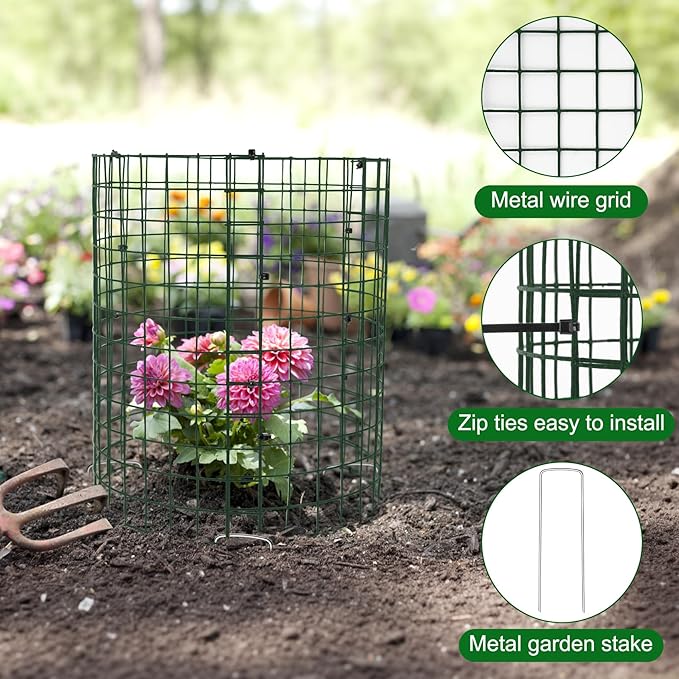 Unves 10 Set Plant Protectors from Animals, 30 Pcs 12" x 12" Wire Plant Cages for Outdoor Plants-Covers Protect Vegetables Flowers from Animals, Prevent Rabbit & Chicken Entering