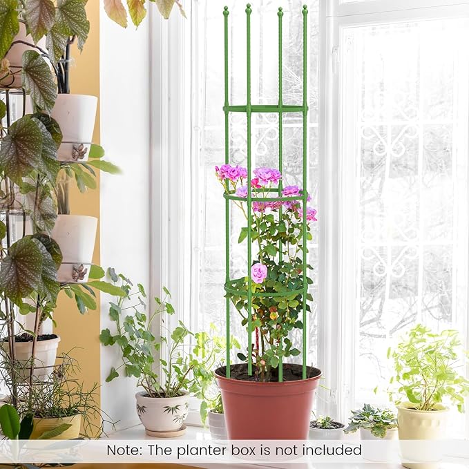 Happygrill 2-Pack Garden Tomato Trellis, 57” Plant Support & Tomato Cages w/Adjustable Height for Climbing Vines, Potted Plants, Vegetables, 2-in-1 Outdoor Heavy-Duty Plant Stake for Backyard Patio