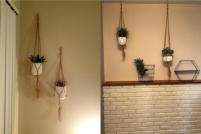 6 Pcs Macrame Plant Hanger Basket Liners with Country Style Natural Jute, Elegant for Home Garden, Patio and Office, Indoor & Outdoor Decoration(48", 41", 35")