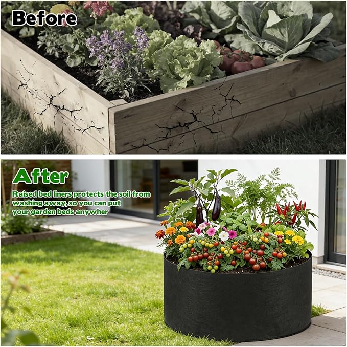 3 Pack Round Fabric Galvanized Raised Garden Bed Liner 2x2x1 FT Heavy Duty Fabric Garden Bed Breathable Drainage Grow Bags Outdoor Garden Planting Bags for Herbs Flowers Vegetables Succulents