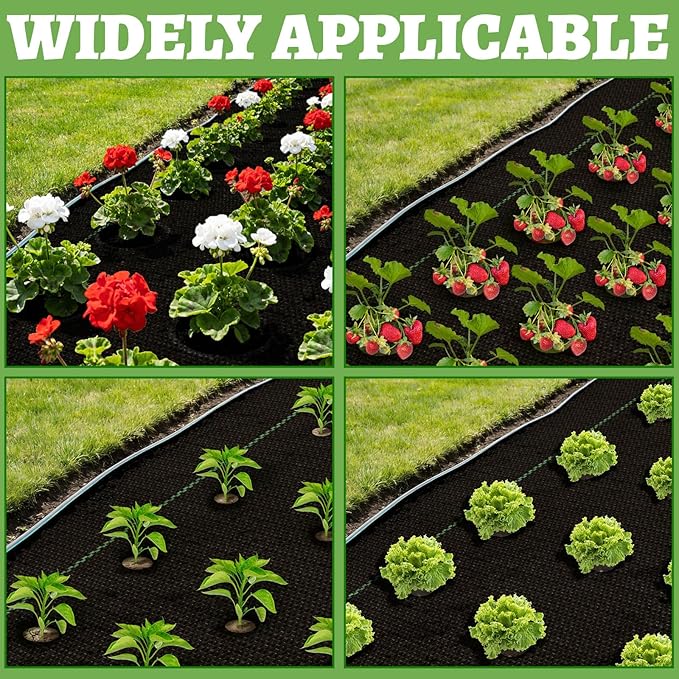 Garden Weed Barrier Landscape Fabric with 132 Planting Holes – 4ft x 33ft Woven Geotextile Fabric,Driveway Fabric,Durable Weed Control Mat with 20 Securing Pegs for Flower Beds, Vegetable Gardens