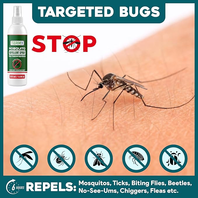 Natural Mosquito Repellent Spray TwinPack 6.75 oz DEET Free Insect Repellent Spray Lemon Eucalyptus Oil Scent for Mosquitoes Gnats Black Flies No-See-ums repelente de Mosquitos para ninos