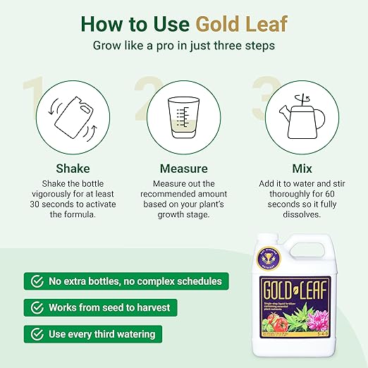 33.8 fl oz (1 Liter) Gold Leaf All-in-One Liquid Fertilizer | pH Balanced, Dechlorinates, No Additives Needed | Soil, Hydroponics, Coco | Complete Plant Food | Indoor & Outdoor, Tomatoes & Houseplants