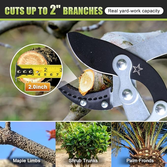 Heavy Duty Hand Loppers Pruning Shears for Gardening,25"-44" Extendable Branch Cutter for Tree Limb Trimming, Lightweight Anvil Lopping Shears for up to 2” Thick Branches Cutters (Green)