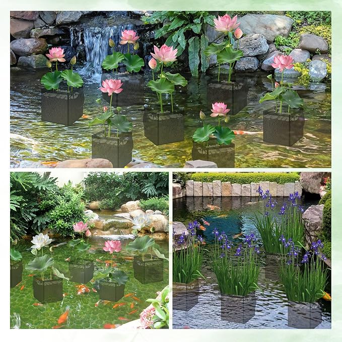 2pcs Aquatic Planting Bags with Handles,7.8" Aquatic Pond Planter for Pond, Square Grow Bags, Durable Breathe Reusable Fabric Plant Bags for Aquatic Plants, Potato, Carrot, Flower (1 Gallon)