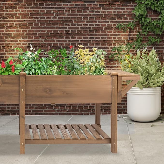 Raised Garden Bed with Legs Outdoor, Elevated Garden Box with W-Connection Tabs，Large Storage Shelf for Vegetable, Flower, Herb, Easy to Assemble，81x23x32 in
