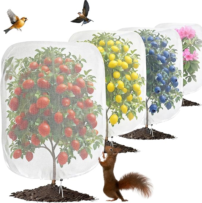 2 Pack Medium Plant Covers 3.3x4.9 ft, Reusable Garden Netting for Vegetables, Mesh Barrier Protect Tomatoes & Peppers from Birds, Bugs, Deer