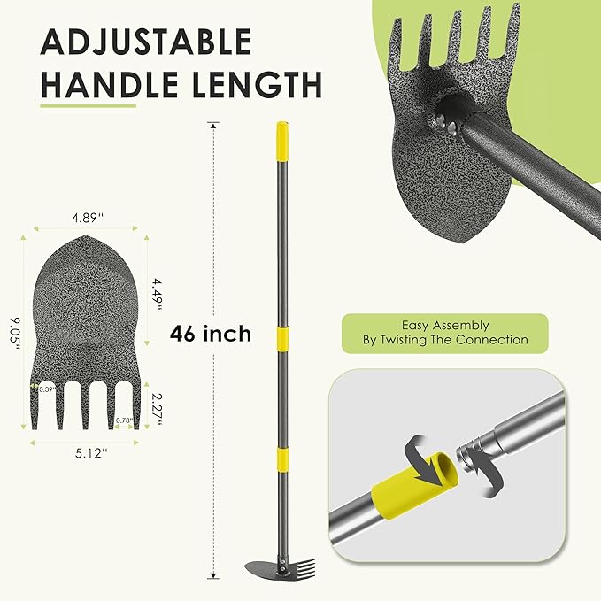 Luvenia Garden Hoe, 2-in-1 Weed Puller Tool with Adjustable Length 31In-46In, Carbon Steel Heavy Duty Weeding Tool for Gardening, Cultivating, and Weed Pulling, Sharp Blade